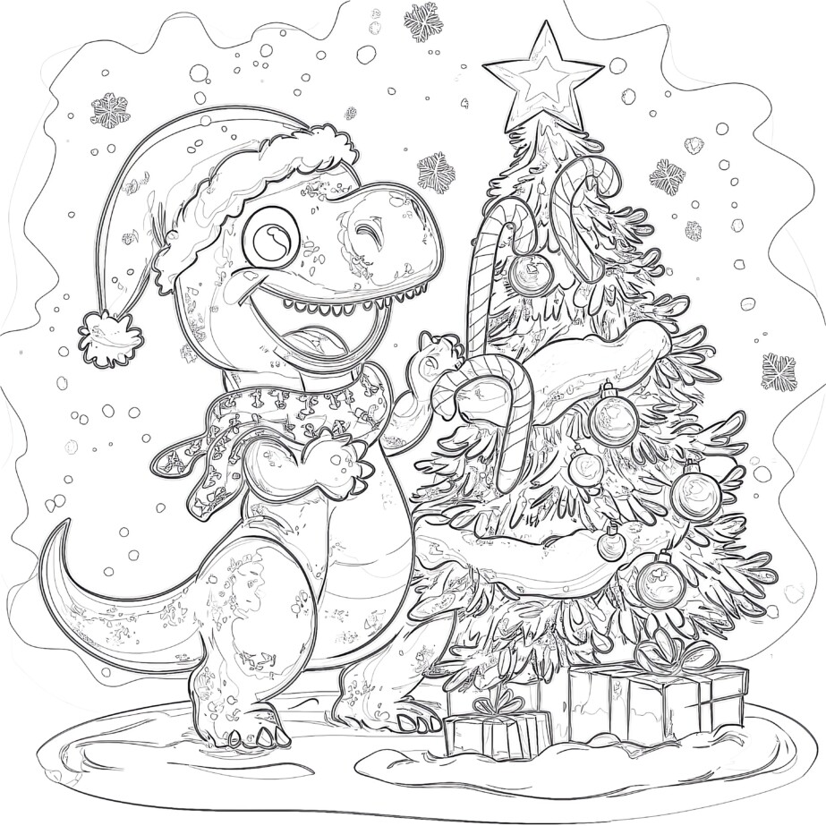 Christmas Dinosaur Coloring Page