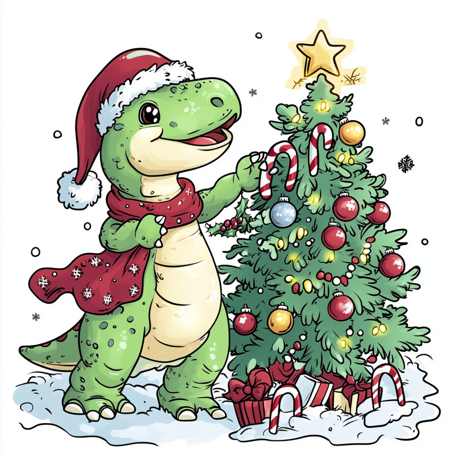 Christmas Dinosaur Coloring Pages 2