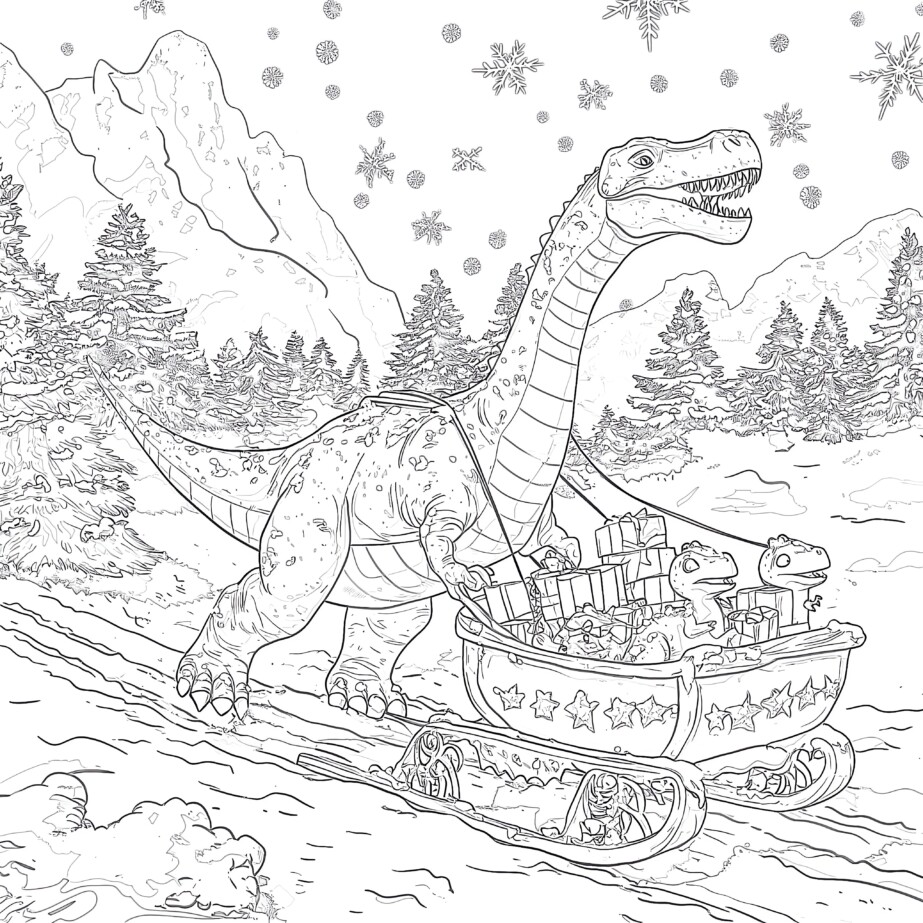 Christmas Dinosaur Coloring Sheets