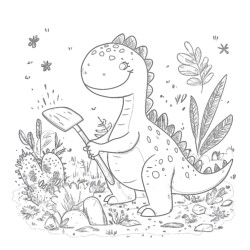 Coloring A Dinosaur - Printable Coloring page