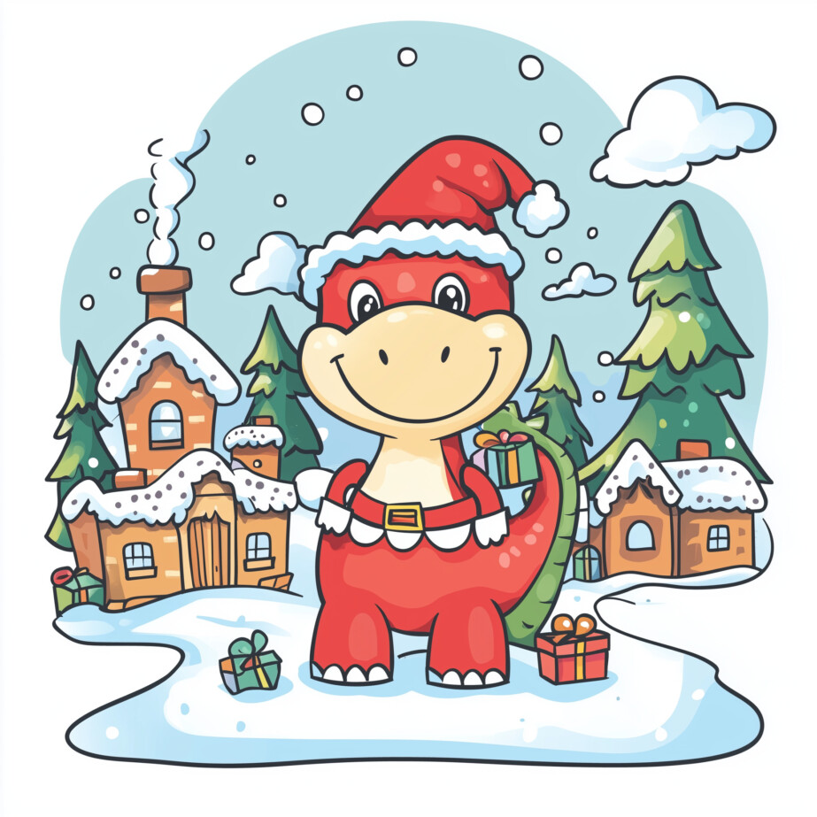 Dino Christmas Coloring Page 2