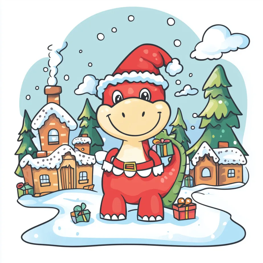 Dino Weihnachts-Ausmalbild 2