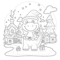 Dino Christmas Coloring Page - Printable Coloring page