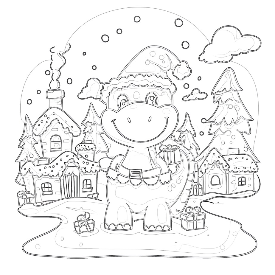 Dino Christmas Coloring Page