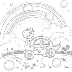 Сторінки розмальовок динозаврів і машин - Розмальовка для друку