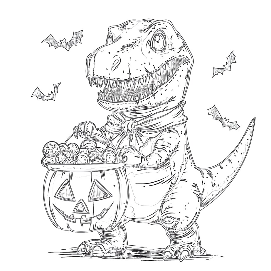 Dinosaur Halloween Coloring Page