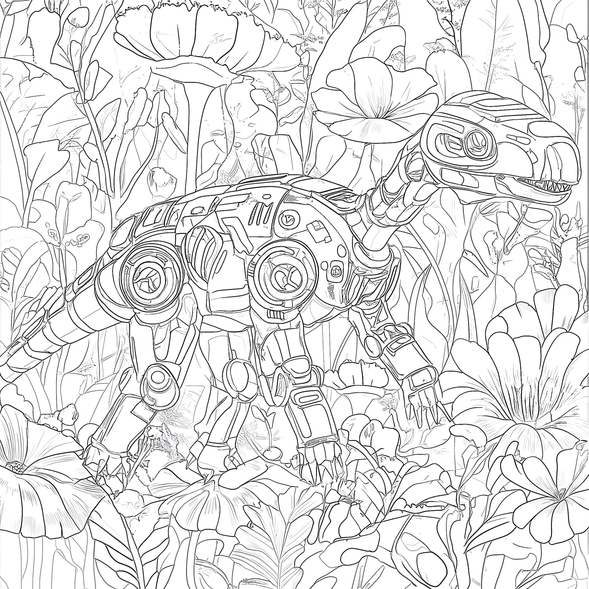 Dinosaur Robot Coloring Pages | Coloring Pages Mimi Panda