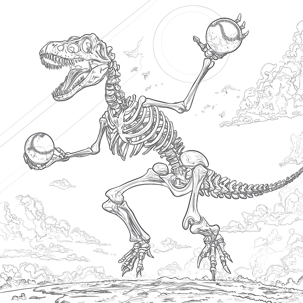 Dinosaur Skeleton Coloring Page | Coloring Pages Mimi Panda