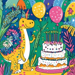 恐竜の誕生日お祝いぬりえページ - 起源イメージ