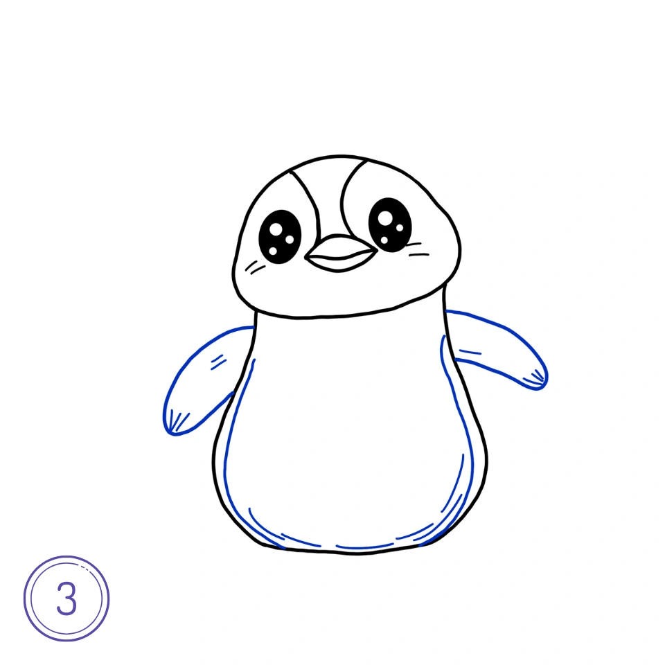 How to draw a Penguin Step 3