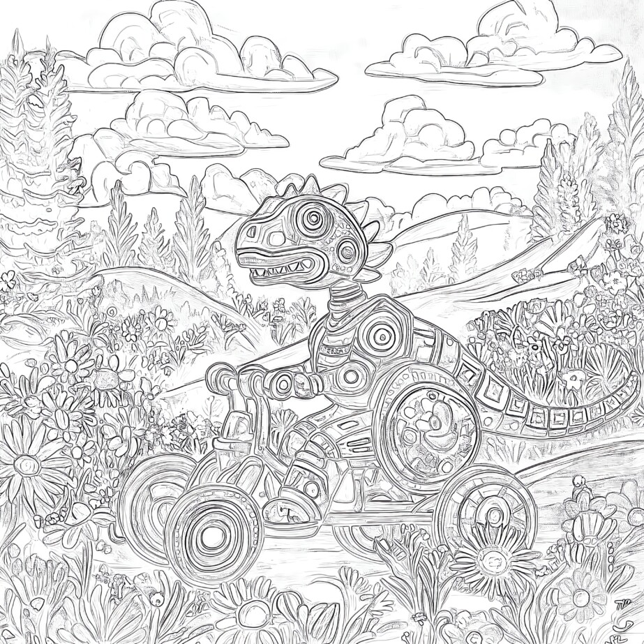 Robot Dinosaur Coloring Page