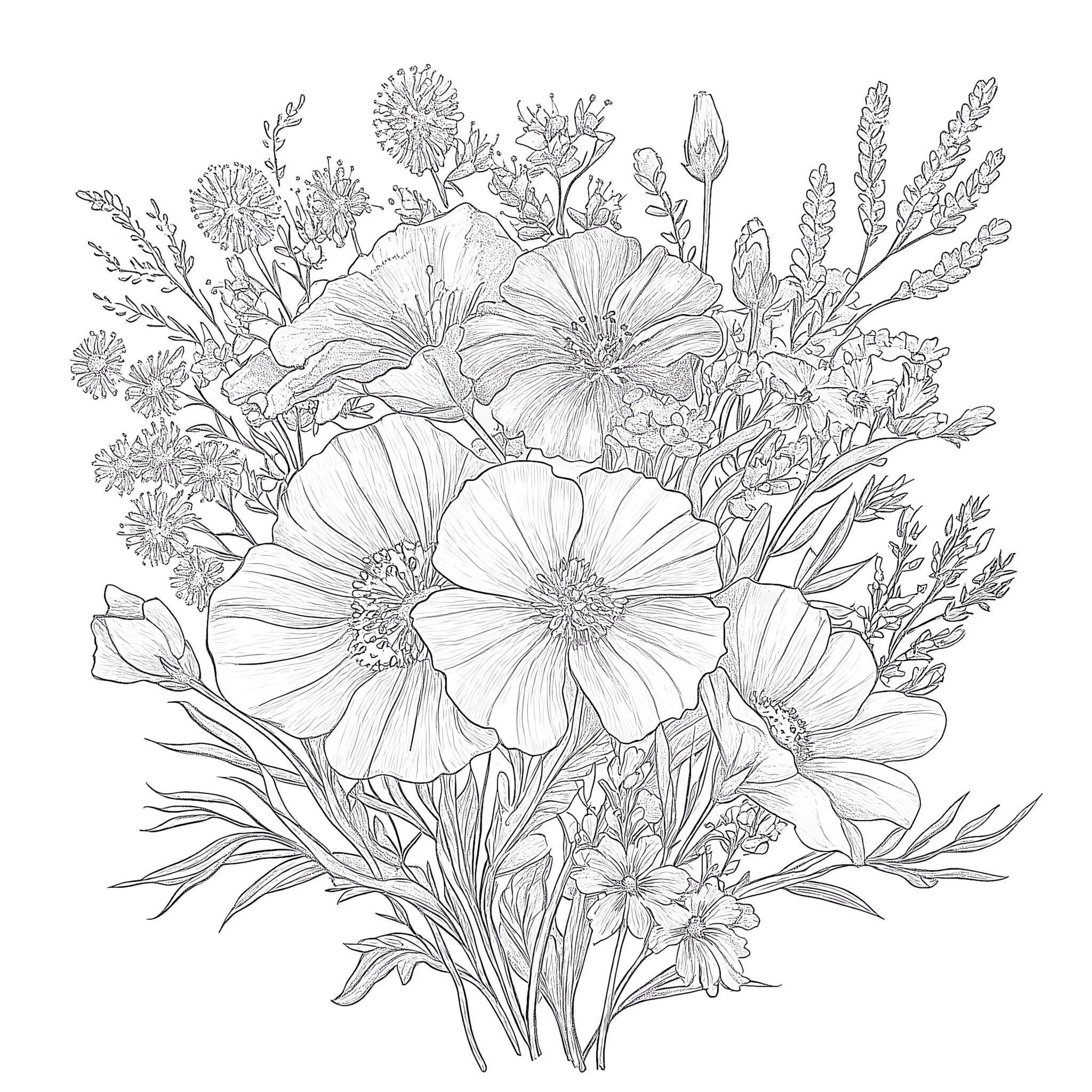 Bouquet Flowers Coloring Page | Coloring Pages Mimi Panda