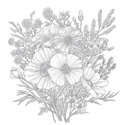 Bouquet Flowers Coloring Page - Printable Coloring page