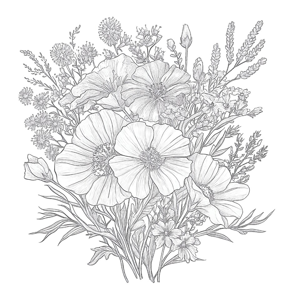 Bouquet Flowers Coloring Page