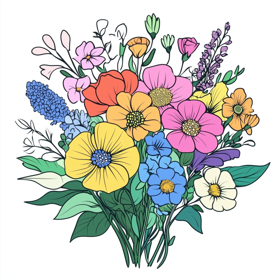 Bouquet Of Flowers Coloring Sheet 2