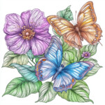 Butterflies And Flowers Coloring Pages 2 2