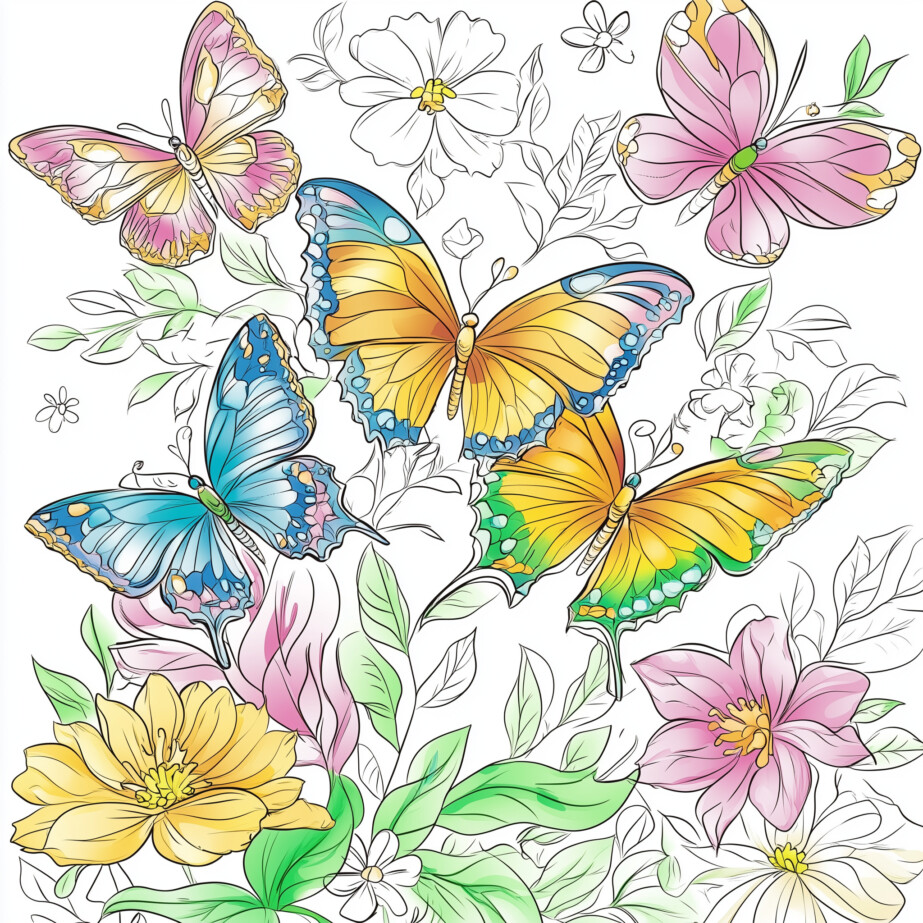 Butterfly Flower Coloring Page 2