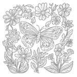 Butterfly On Flower Coloring Pages