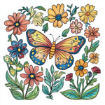 Butterfly On Flower Coloring Pages 2 2