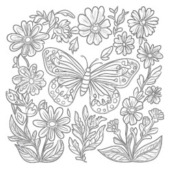 Butterfly On Flower Coloring Pages - Printable Coloring page