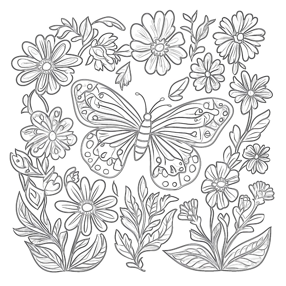 Butterfly On Flower Coloring Pages