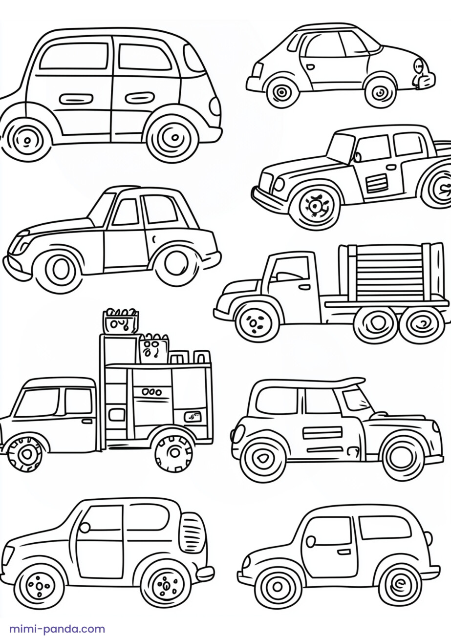 Car Coloring Book for Kids – Free Printable Pages | Mimi Panda