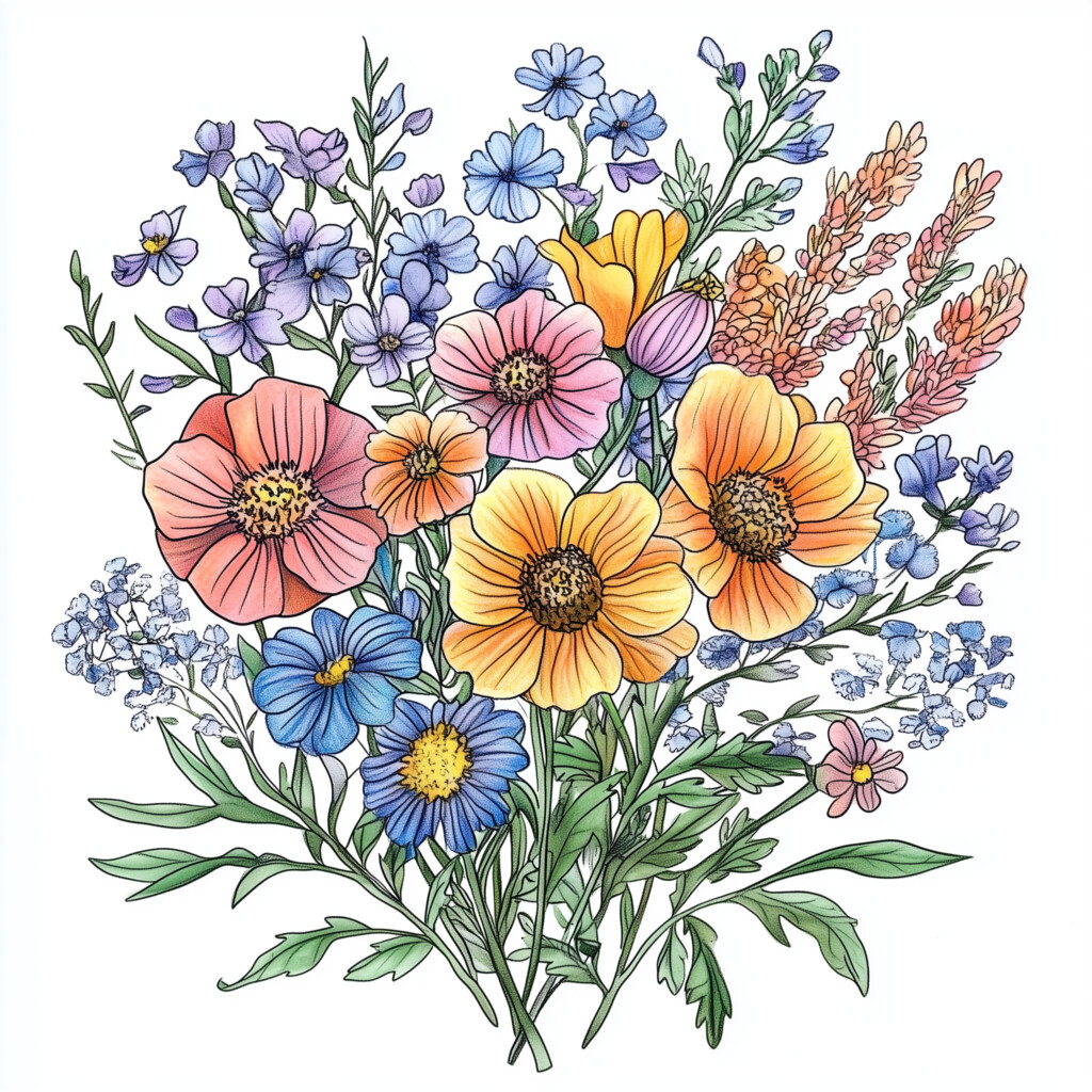 Coloring Pages Bouquet Of Flowers | Coloring Pages Mimi Panda