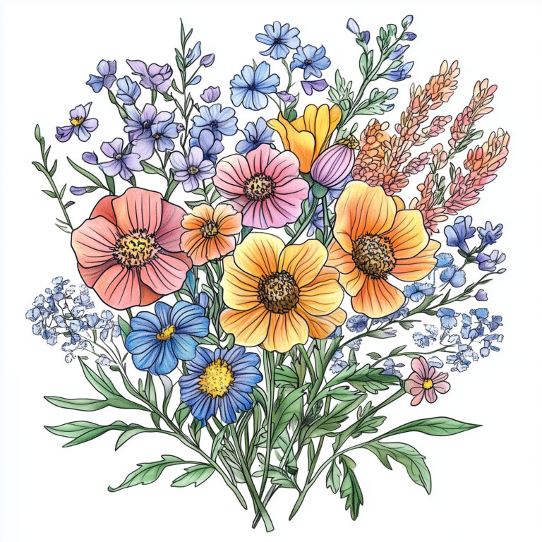 Coloring Pages Bouquet Of Flowers | Coloring Pages Mimi Panda