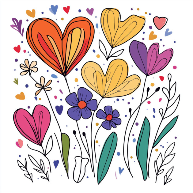 Coloring Pages Flowers And Hearts | Coloring Pages Mimi Panda