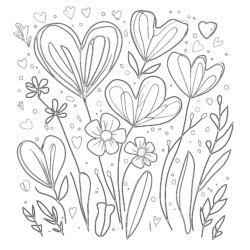 Coloring Pages Flowers And Hearts - Printable Coloring page