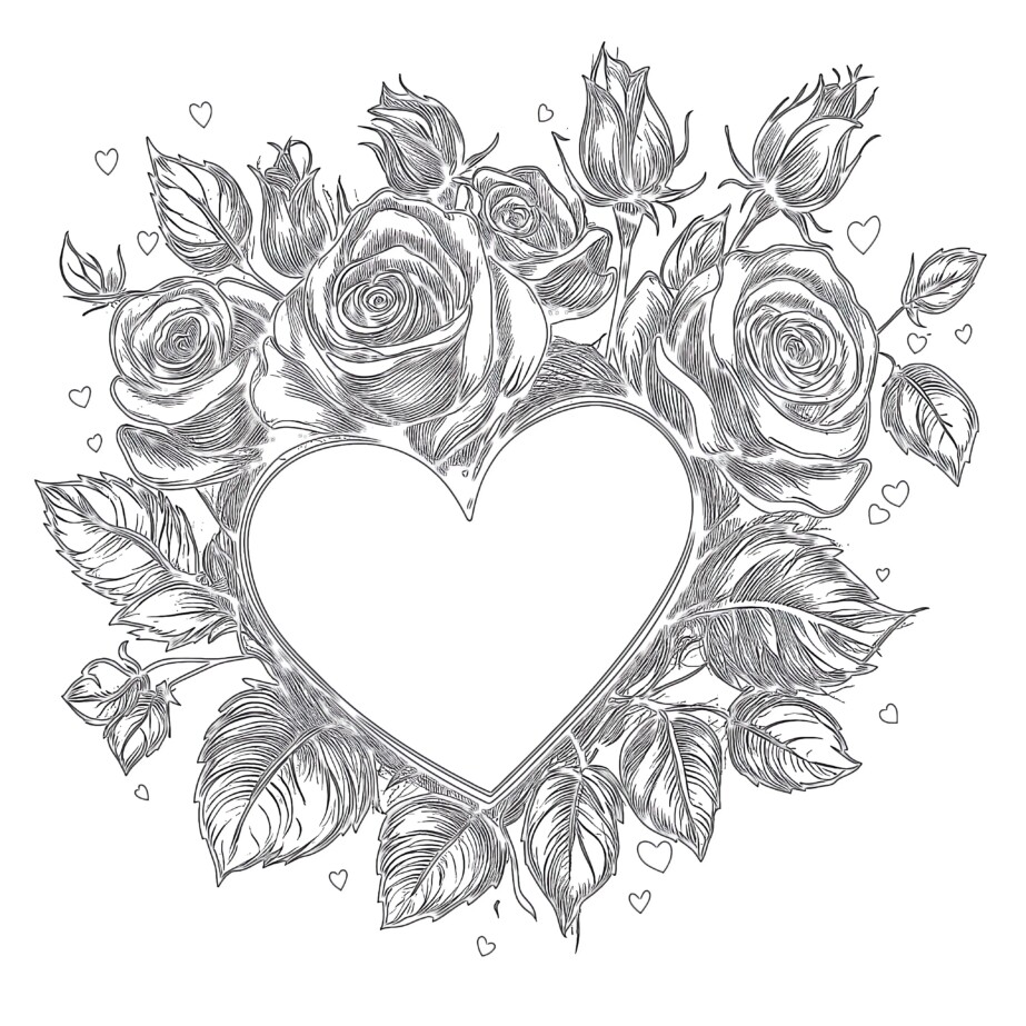 Coloring Pages Of Roses And Hearts