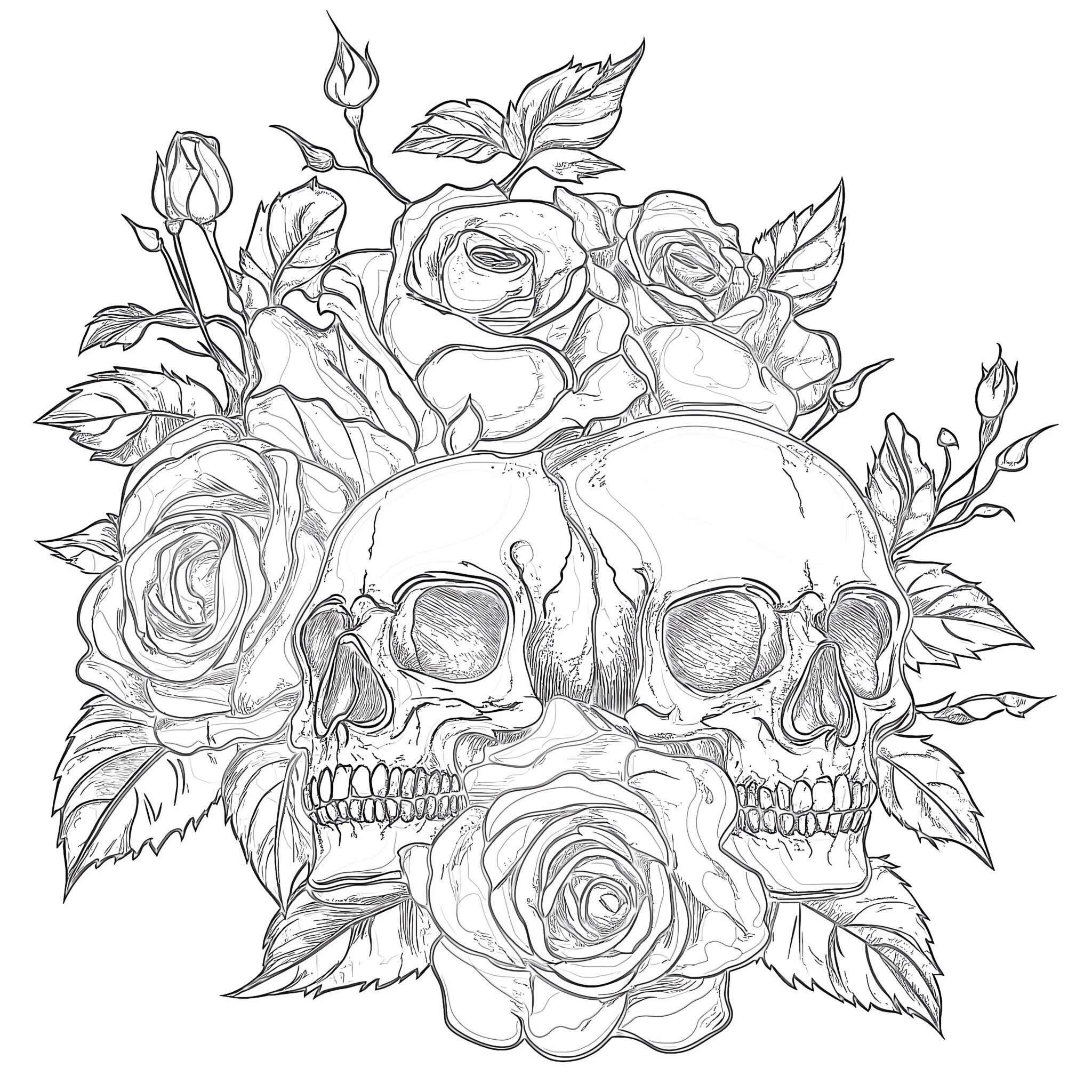 Coloring Pages Of Skulls And Roses | Coloring Pages Mimi Panda