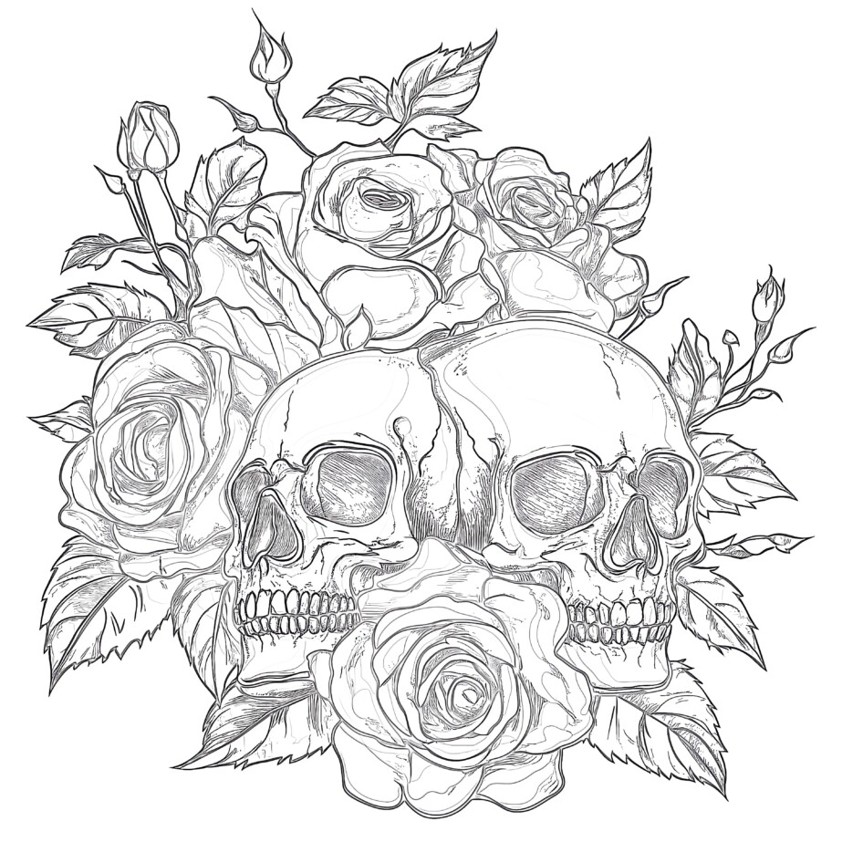 Coloring Pages Of Skulls And Roses