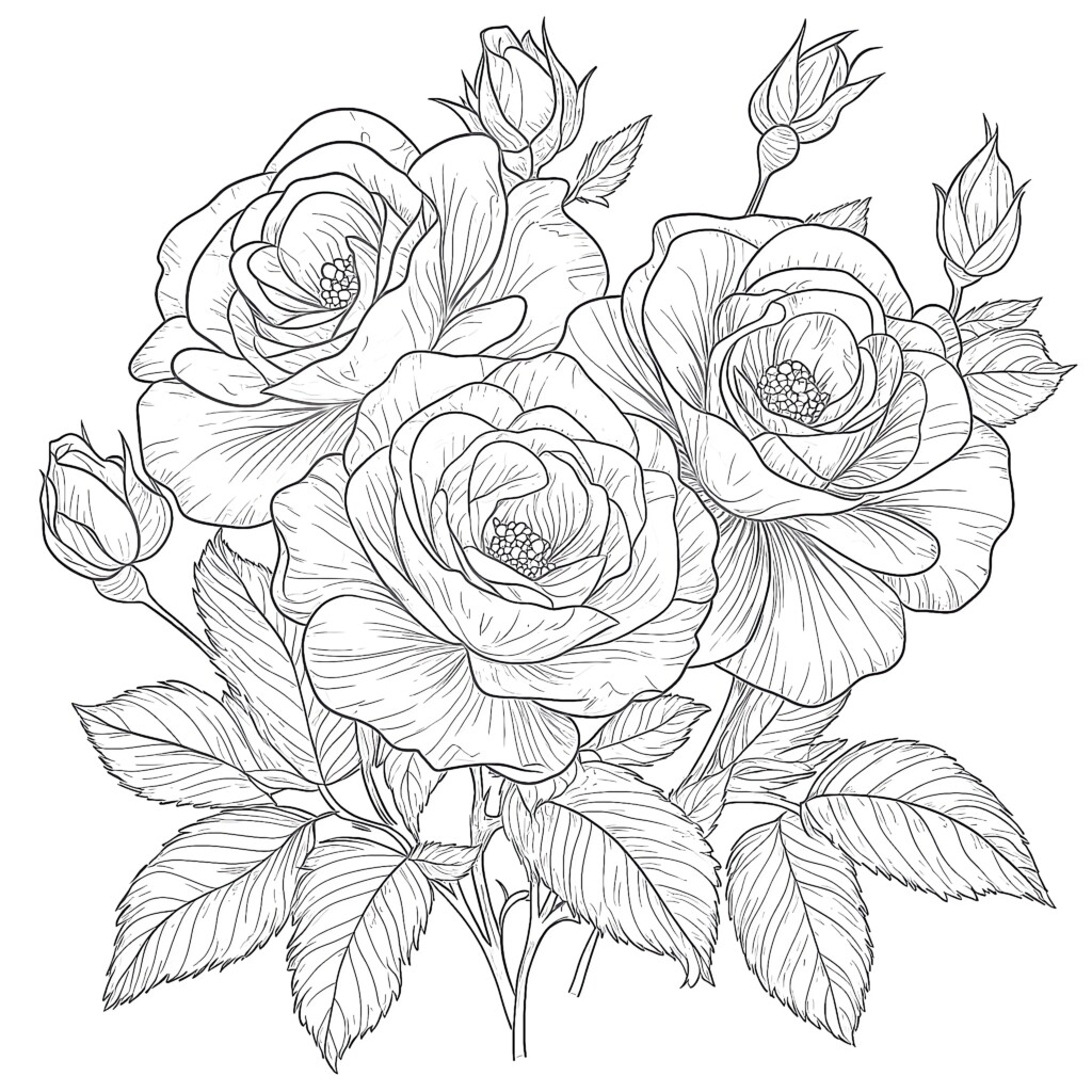Coloring Pages Roses Flowers | Coloring Pages Mimi Panda
