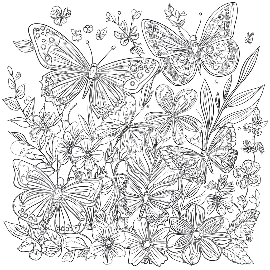 Coloring Pictures Of Flowers And Butterflies | Coloring Pages Mimi Panda