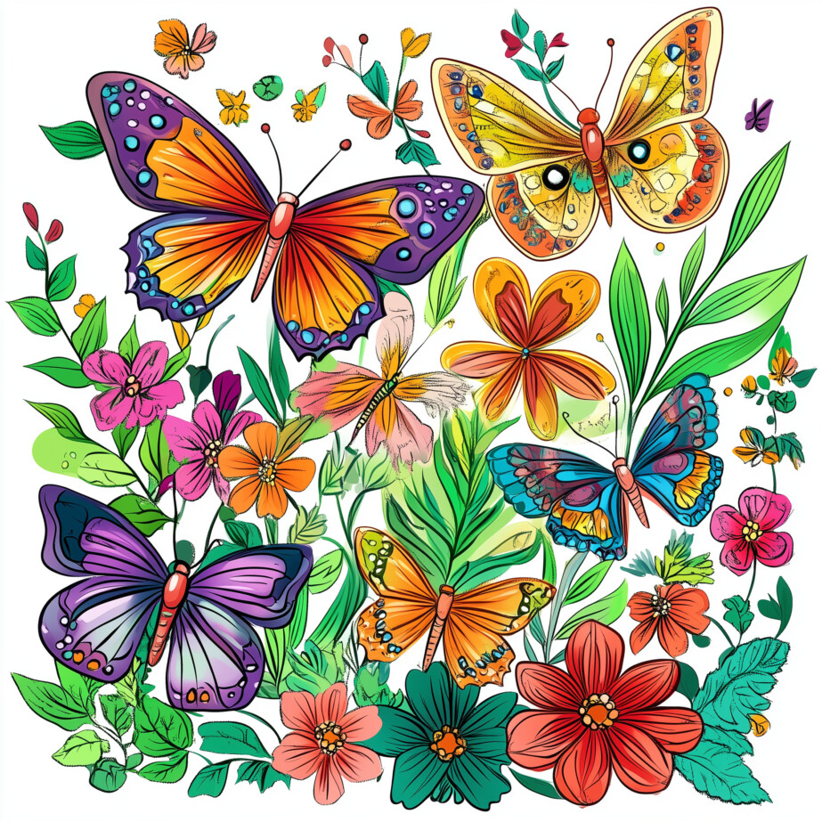 Coloring Pictures Of Flowers And Butterflies 2