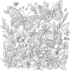 Coloring Pictures Of Flowers And Butterflies - Printable Coloring page