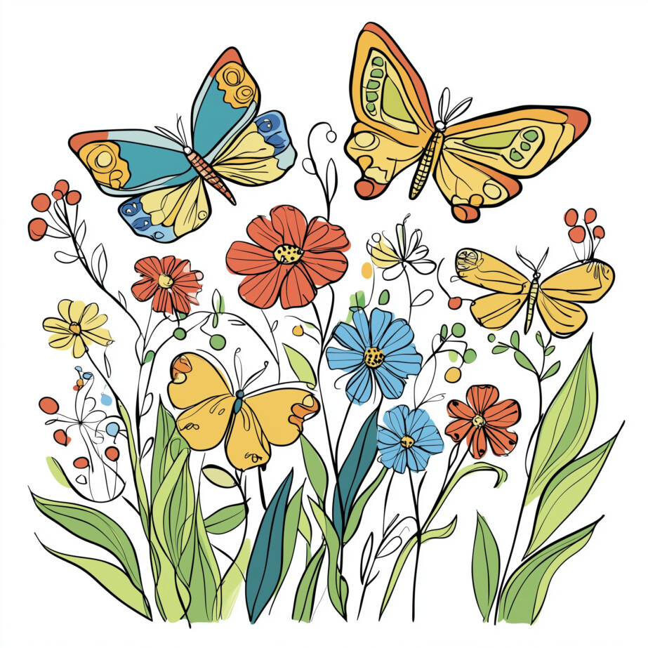 Colouring Pictures Of Flowers And Butterflies 2