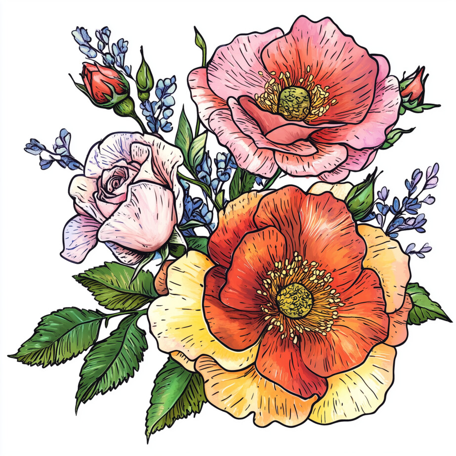 Detailed Coloring Pages Flowers 2