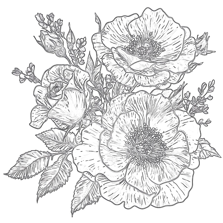 Detailed Coloring Pages Flowers