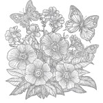 Flowers With Butterflies Coloring Pages