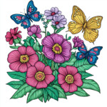 Flowers With Butterflies Coloring Pages 2 2