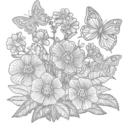 Flowers With Butterflies Coloring Pages - Printable Coloring page