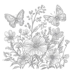 Pictures To Color Of Flowers And Butterflies - Printable Coloring page