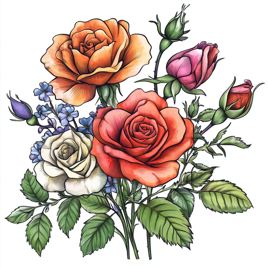 Roses And Flowers Coloring Pages 2