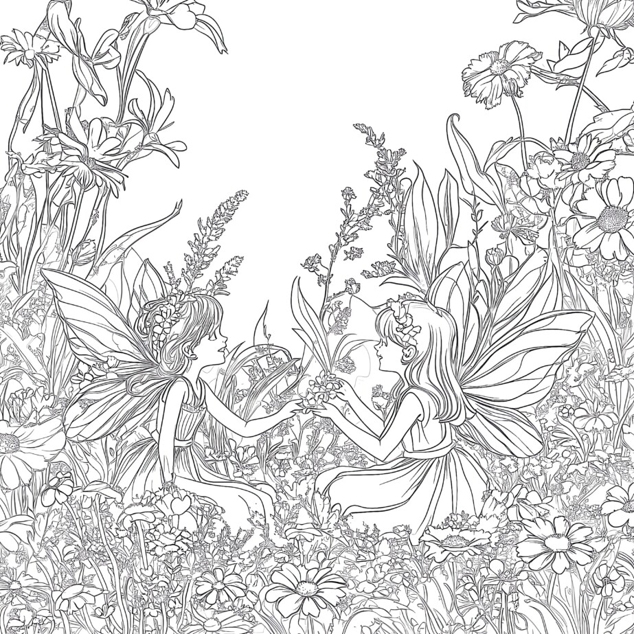 Fairies And Flowers Coloring Pages