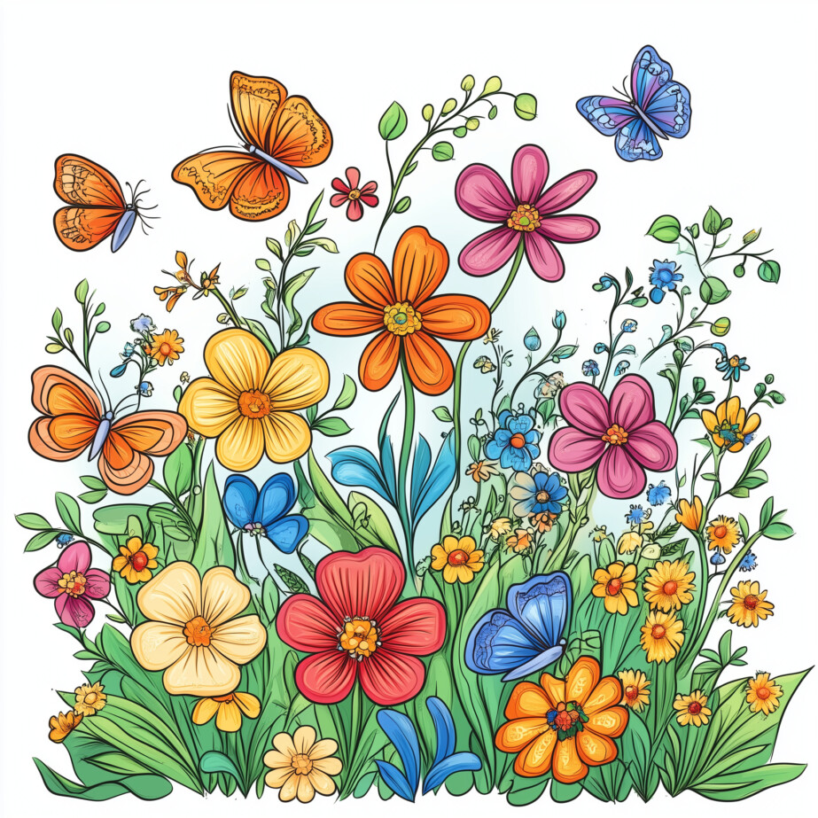 Flower And Butterfly Colouring Pages 2