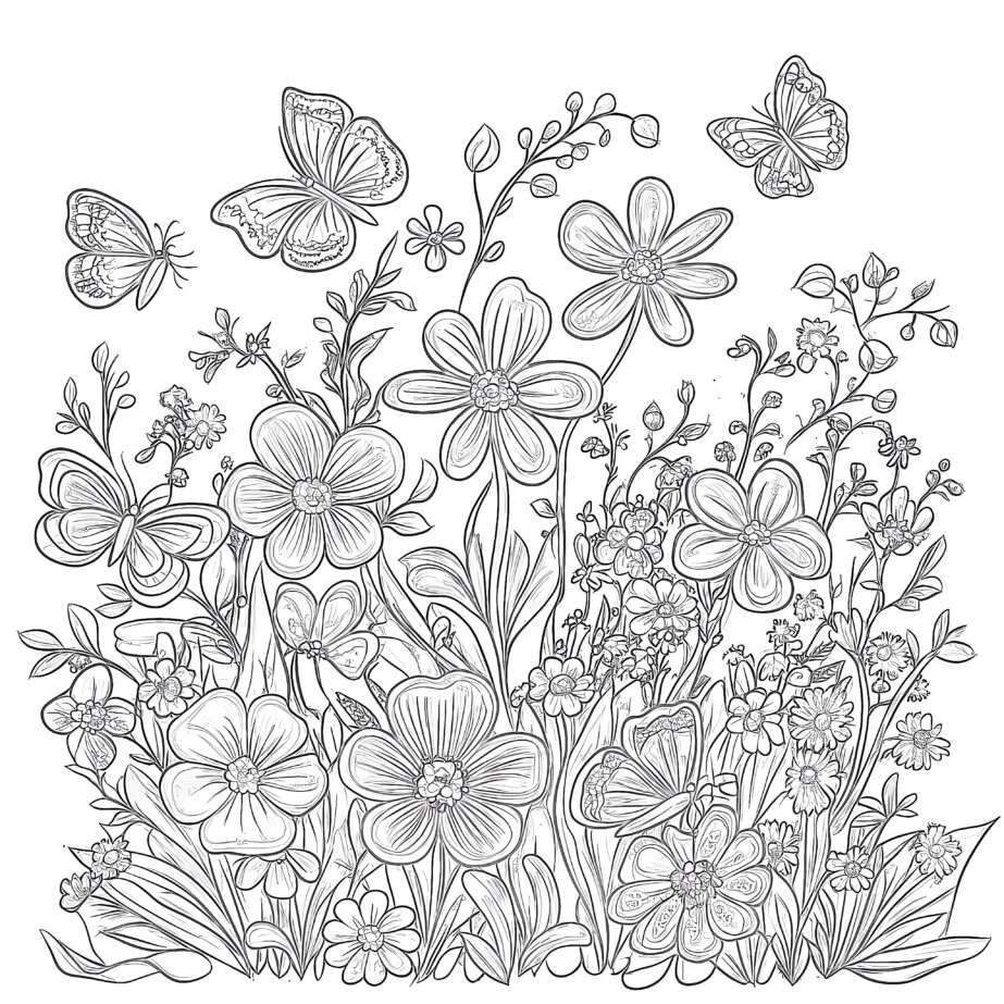 Flower And Butterfly Colouring Pages