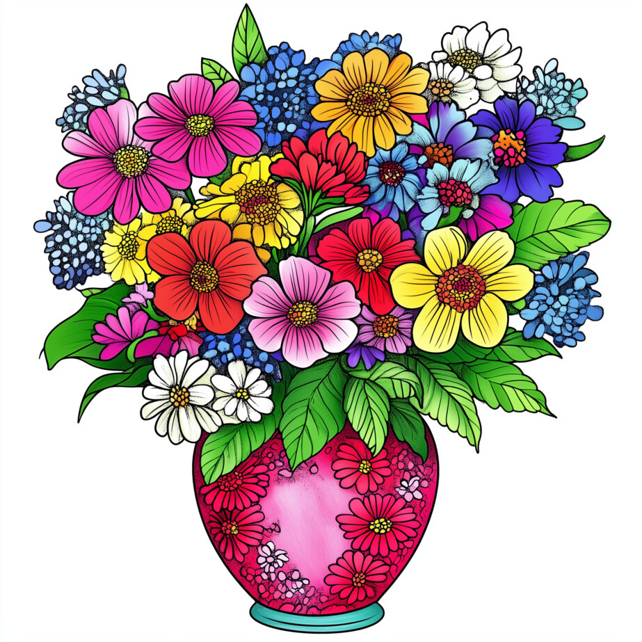 Flower Vase Colouring 2