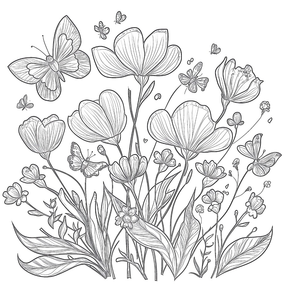 Free Coloring Pages Butterflies And Flowers